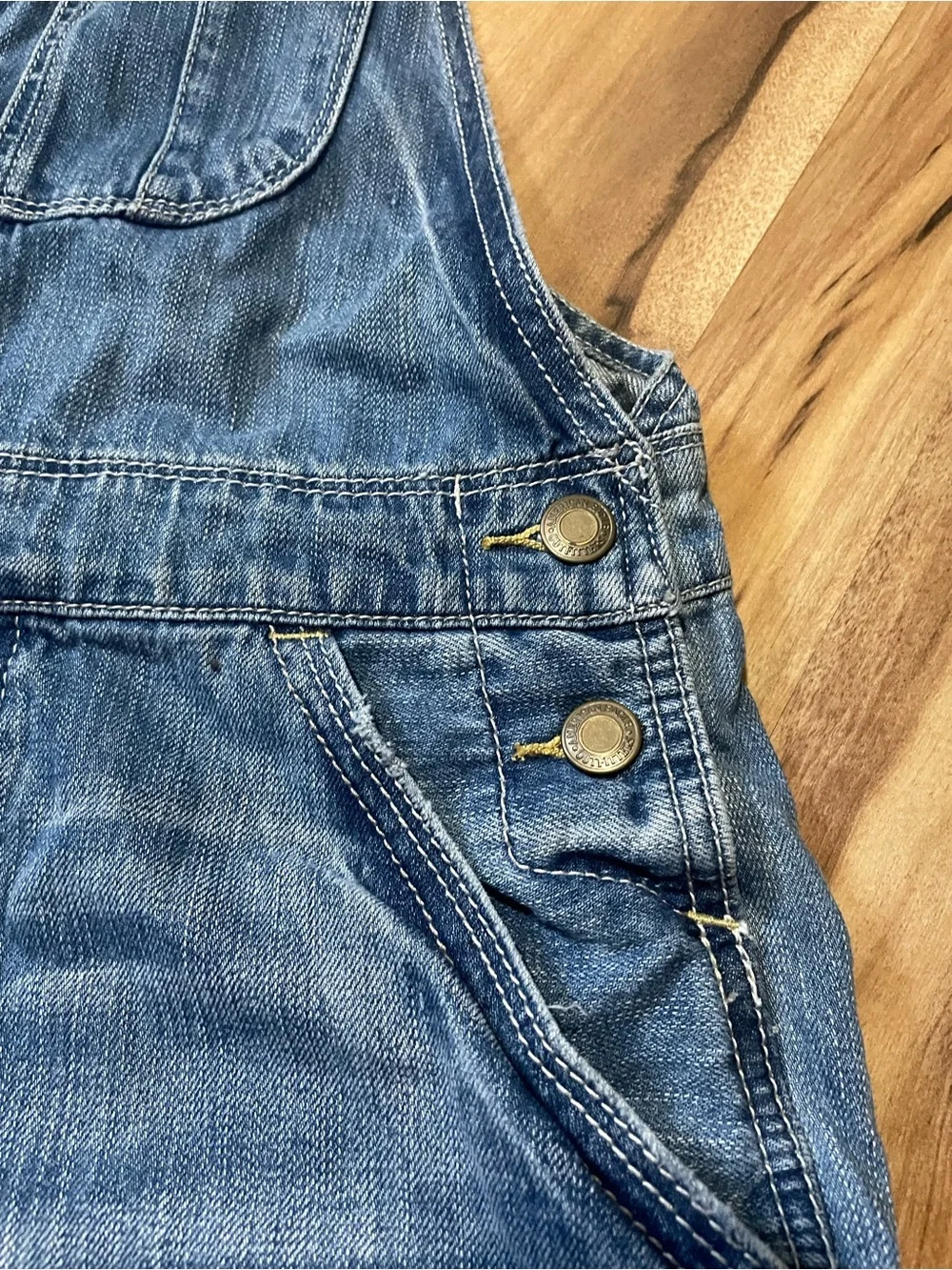 Y2K American Eagle Short Denim Overalls Blue Frayed Hem Size XXS